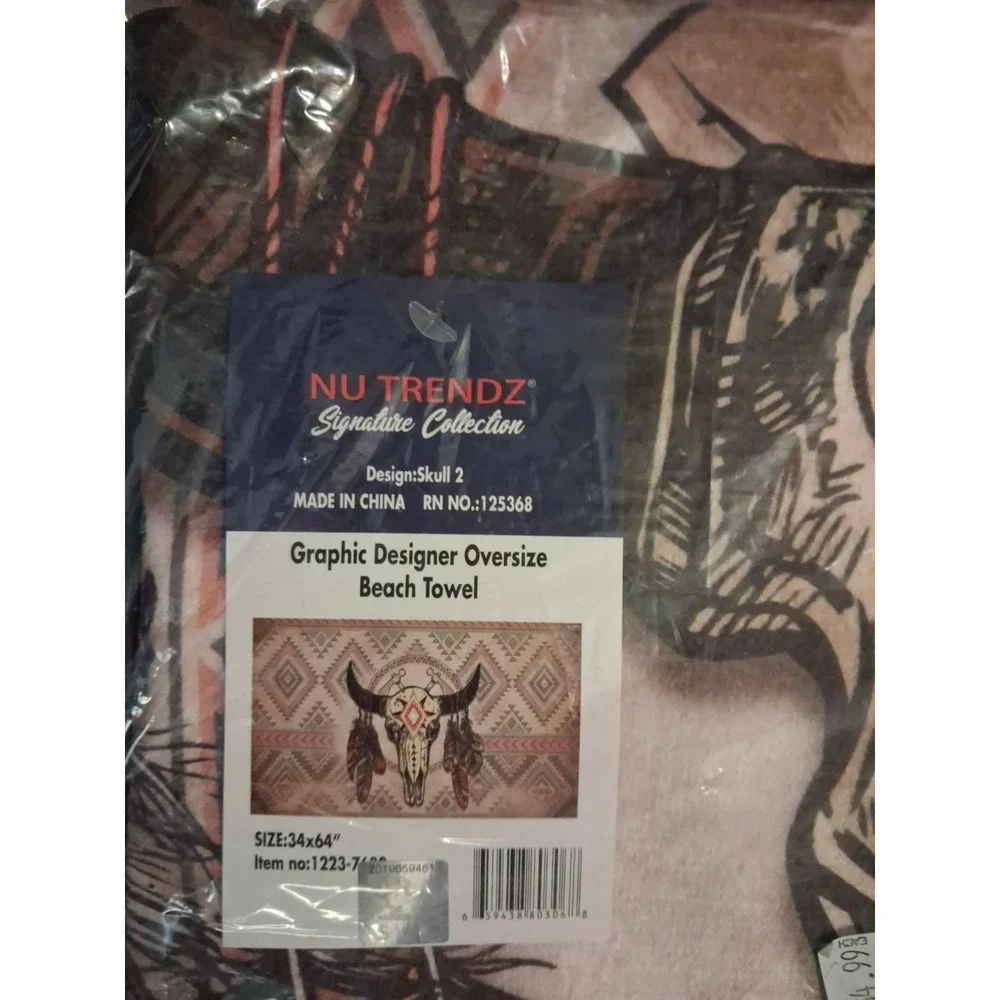 Nutrend Signature Collection Oversize Southwestern Bull Skull Beach Towel - 34x6